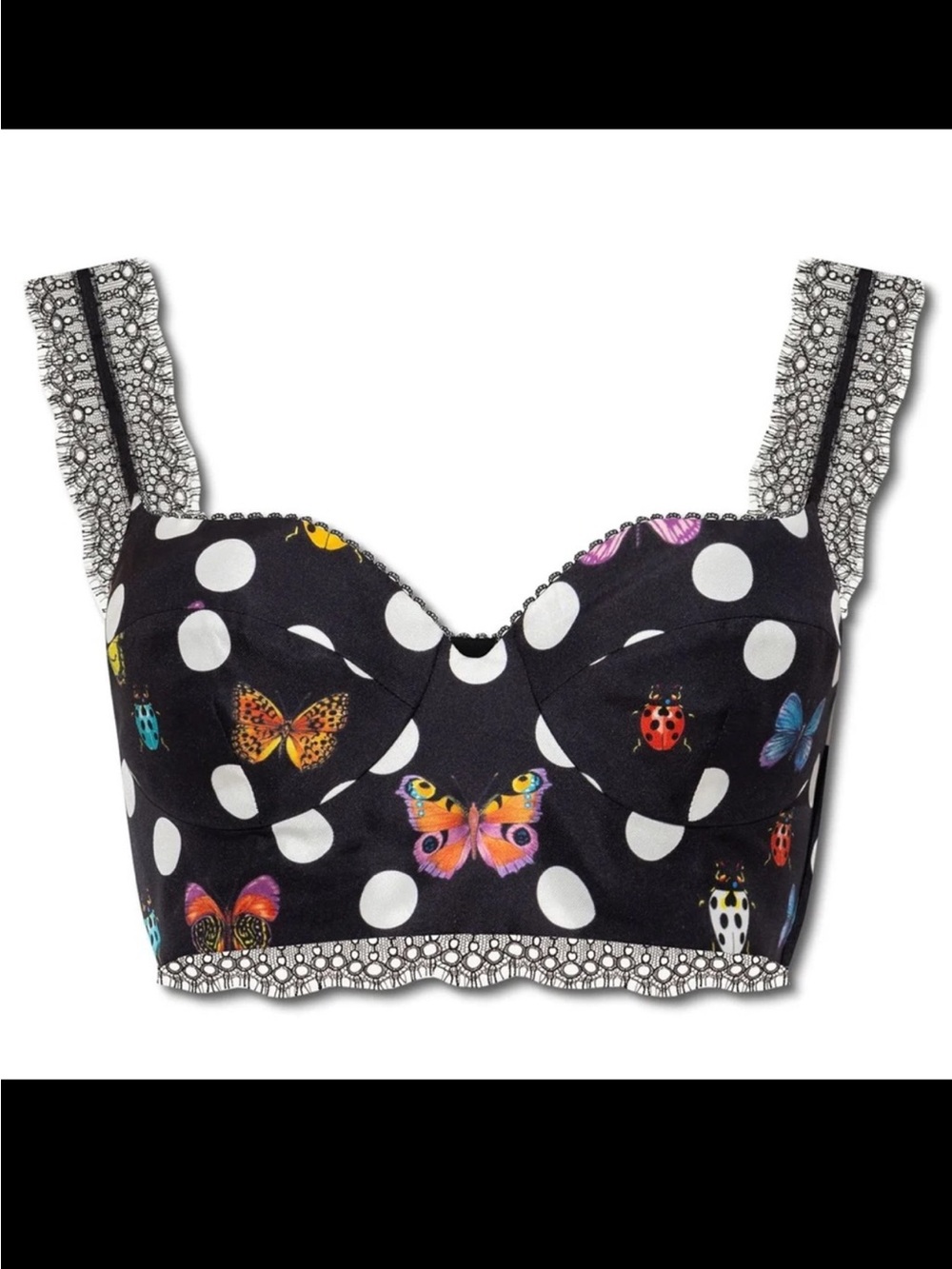NWT Versace x Dua Lipa Butterfly Ladybug Polka-Dot Silk Bra Top with Lace